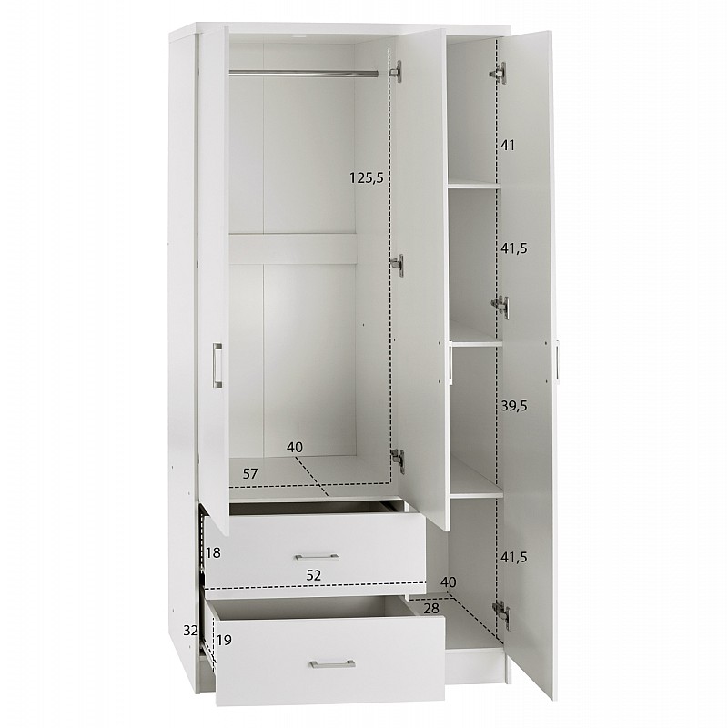 ΝΤΟΥΛΑΠΑ 3ΦΥΛΛΗ ME 2 ΣΥΡΤΑΡΙΑ CAESAR HM340.05 ΛΕΥΚΗ 89x42,5x181 εκ.