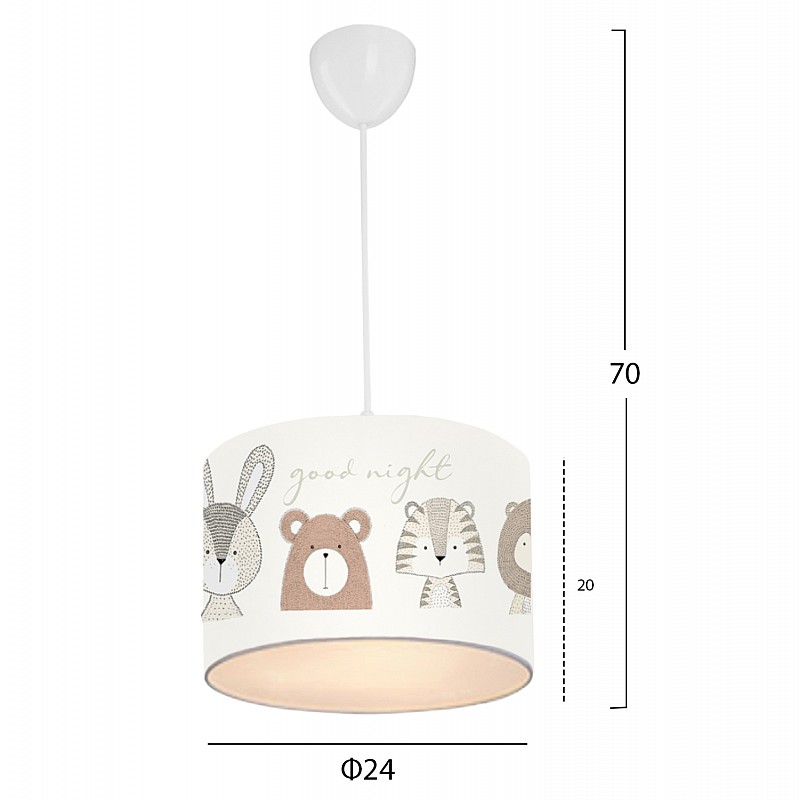 ΠΑΙΔΙΚΟ ΦΩΤΙΣΤΙΚΟ ΟΡΟΦΗΣ ΥΦΑΣΜΑΤΙΝΟ HM7576.01 ΛΕΥΚΟ ΜΕ ΣΧΕΔΙΟ CUTE ANIMALS Φ24x70εκ.