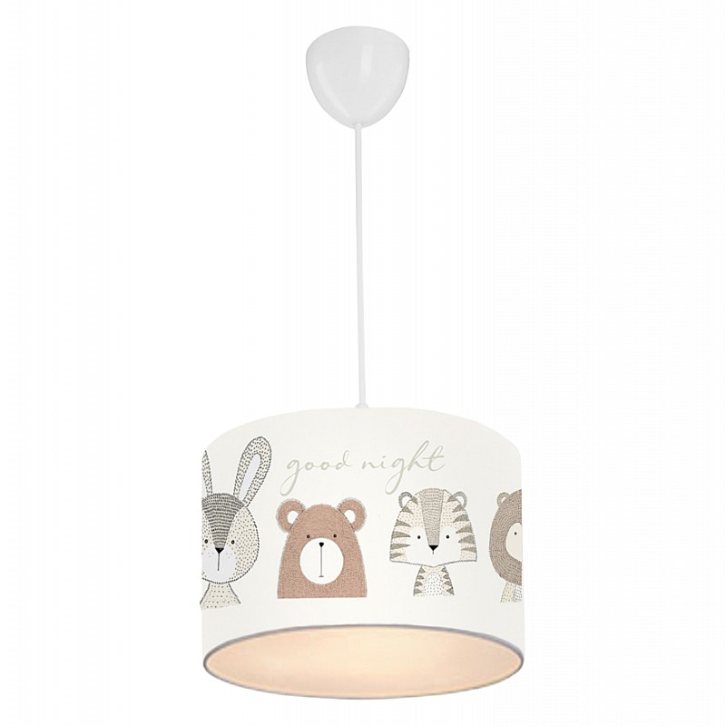 ΠΑΙΔΙΚΟ ΦΩΤΙΣΤΙΚΟ ΟΡΟΦΗΣ ΥΦΑΣΜΑΤΙΝΟ HM7576.01 ΛΕΥΚΟ ΜΕ ΣΧΕΔΙΟ CUTE ANIMALS Φ24x70εκ.