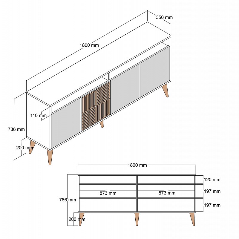 ΜΠΟΥΦΕΣ ΜΕΛΑΜΙΝΗΣ ΣΕ ΚΑΡΥΔΙ ΜΕ ΑΝΘΡΑΚΙ ΠΟΡΤΕΣ 180x35x78.6Υεκ.HM9431.01