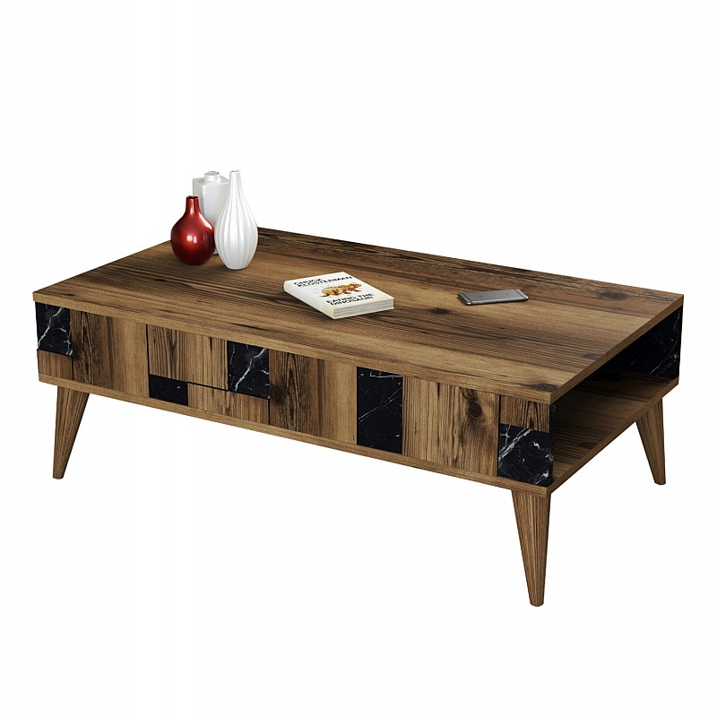 ΤΡΑΠΕΖΙ ΣΑΛΟΝΙΟΥ HM9504.02 ΜΕΛΑΜΙΝΗΣ ΚΑΡΥΔΙ-ΜΑΥΡΟ ΜΑΡΜΑΡΟ 105x60x37.6Υεκ.