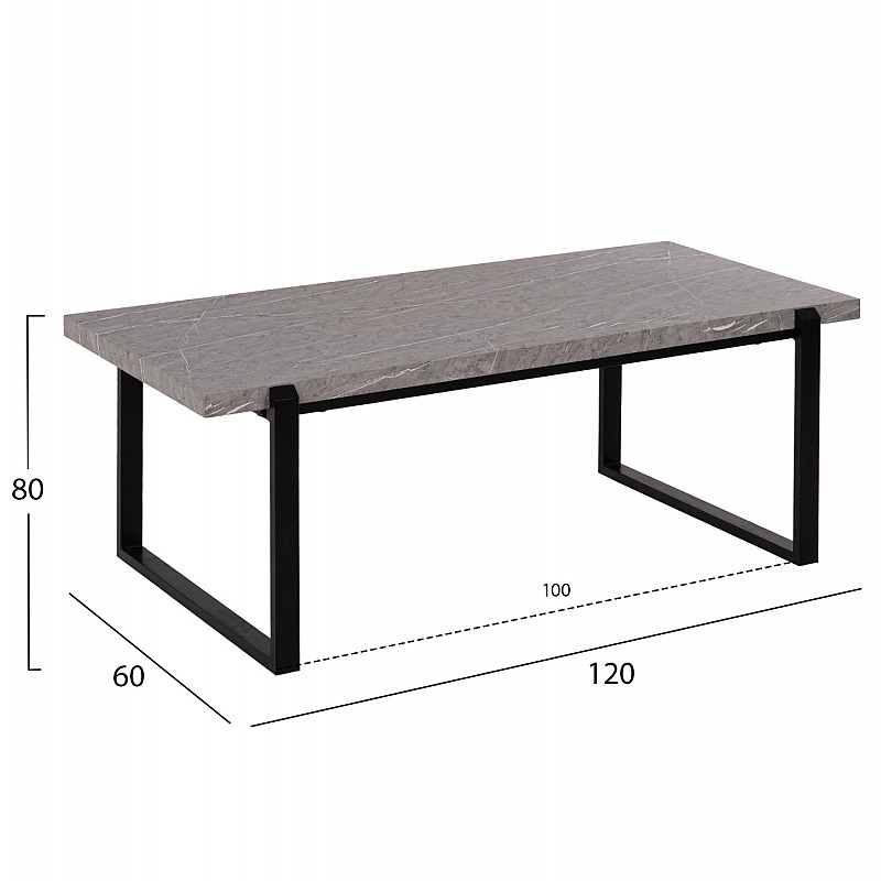 ΤΡΑΠΕΖΙ ΣΑΛΟΝΙΟΥ SHABEN HM9585.02 MDF ΓΚΡΙ ΜΑΡΜΑΡΟ-ΜΑΥΡΗ ΜΕΤΑΛΛΙΚΗ ΒΑΣΗ 120x60X46Yεκ.
