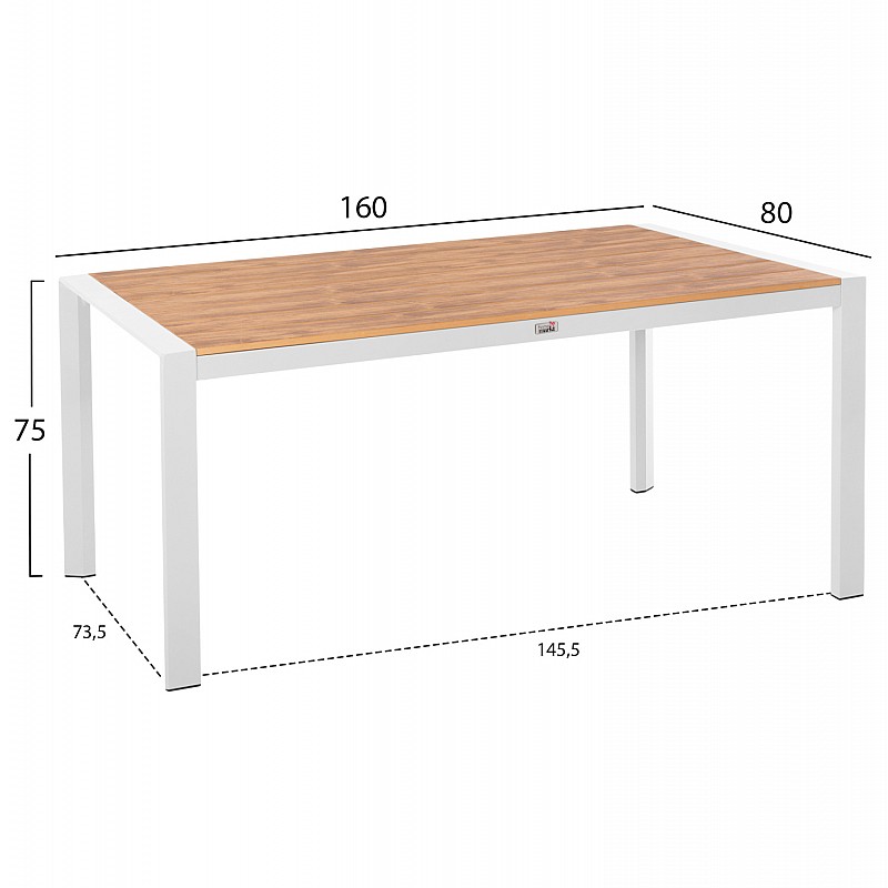 ΤΡΑΠΕΖΙ ΕΞΩΤ.ΧΩΡΟΥ GOYA HM6059.01 ΑΛΟΥΜΙΝΙΟ ΛΕΥΚΟ & POLYWOOD 160X80Χ75Υεκ.