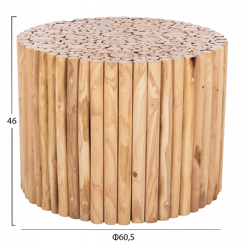 ΤΡΑΠΕΖΙ ΣΑΛΟΝΙΟΥ ΣΤΡΟΓΓΥΛΟ COOTER HM9864 ΚΛΑΔΙΑ TEAK-ΦΥΣΙΚΟ Φ60,5x46Υεκ.