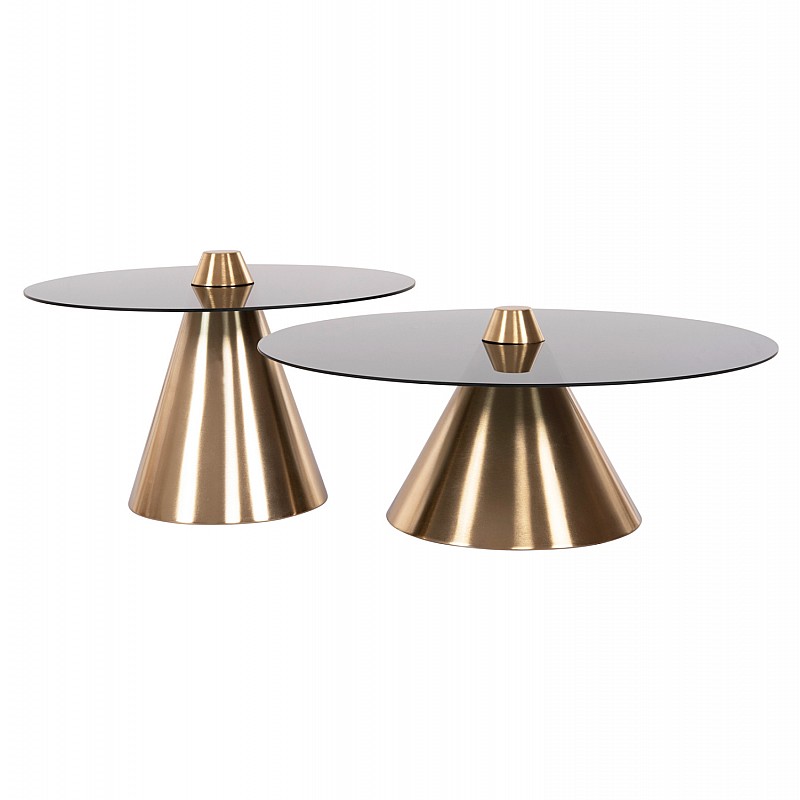 ΤΡΑΠΕΖΙA ΣΑΛΟΝΙΟΥ 2ΤΜΧ REBEN HM9919 ΜΕΤΑΛΛΟ ΧΡΥΣΟ-ΦΙΜΕ ΜΑΥΡΟ ΓΥΑΛΙ Φ80 & Φ60 εκ.