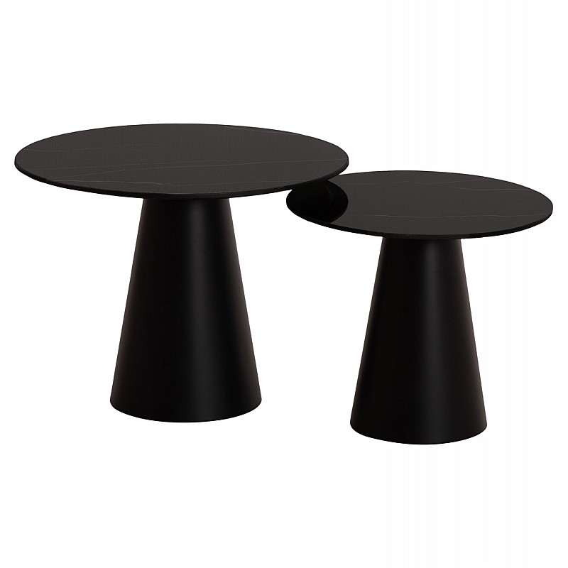 ΤΡΑΠΕΖΙA ΣΑΛΟΝΙΟΥ 2ΤΜΧ DIEN HM9926 ΜΕΤΑΛ.ΒΑΣΕΙΣ & ΚΕΡΑΜΙΚΟ TOP-ΜΑΥΡΟ Φ56.5 & Φ43.5 εκ.