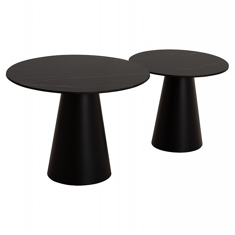 ΤΡΑΠΕΖΙA ΣΑΛΟΝΙΟΥ 2ΤΜΧ DIEN HM9926 ΜΕΤΑΛ.ΒΑΣΕΙΣ & ΚΕΡΑΜΙΚΟ TOP-ΜΑΥΡΟ Φ56.5 & Φ43.5 εκ.