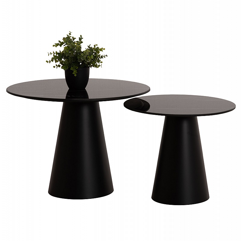 ΤΡΑΠΕΖΙA ΣΑΛΟΝΙΟΥ 2ΤΜΧ DIEN HM9926 ΜΕΤΑΛ.ΒΑΣΕΙΣ & ΚΕΡΑΜΙΚΟ TOP-ΜΑΥΡΟ Φ56.5 & Φ43.5 εκ.