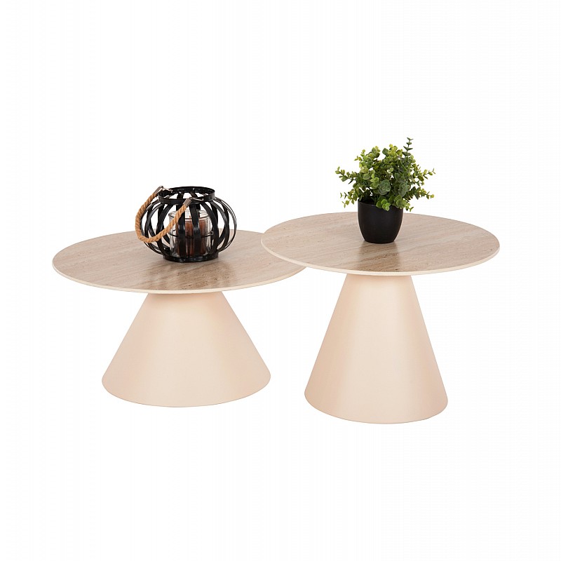 ΒΟΗΘΗΤΙΚΑ ΤΡΑΠΕΖΑΚΙΑ 2ΤΜΧ NANZA HM9927 ΜΕΤΑΛΛΟ ΚΡΕΜ-ΜΠΕΖ ΚΕΡΑΜΙΚΟ TOP Φ50&Φ60 εκ.