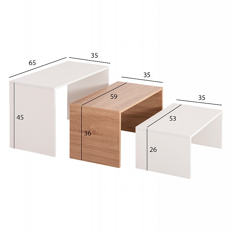 ΤΡΑΠΕΖΙ ΣΑΛΟΝΙΟΥ ΣΕΤ 3ΤΜΧ BENTIL HM9444.11 ΜΕΛΑΜΙΝΗ SONAMA-ΛΕΥΚΟ 65x35x45Υεκ