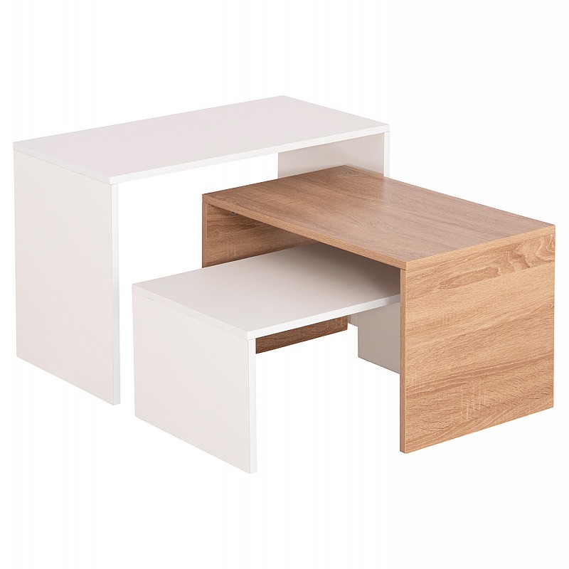 ΤΡΑΠΕΖΙ ΣΑΛΟΝΙΟΥ ΣΕΤ 3ΤΜΧ BENTIL HM9444.11 ΜΕΛΑΜΙΝΗ SONAMA-ΛΕΥΚΟ 65x35x45Υεκ