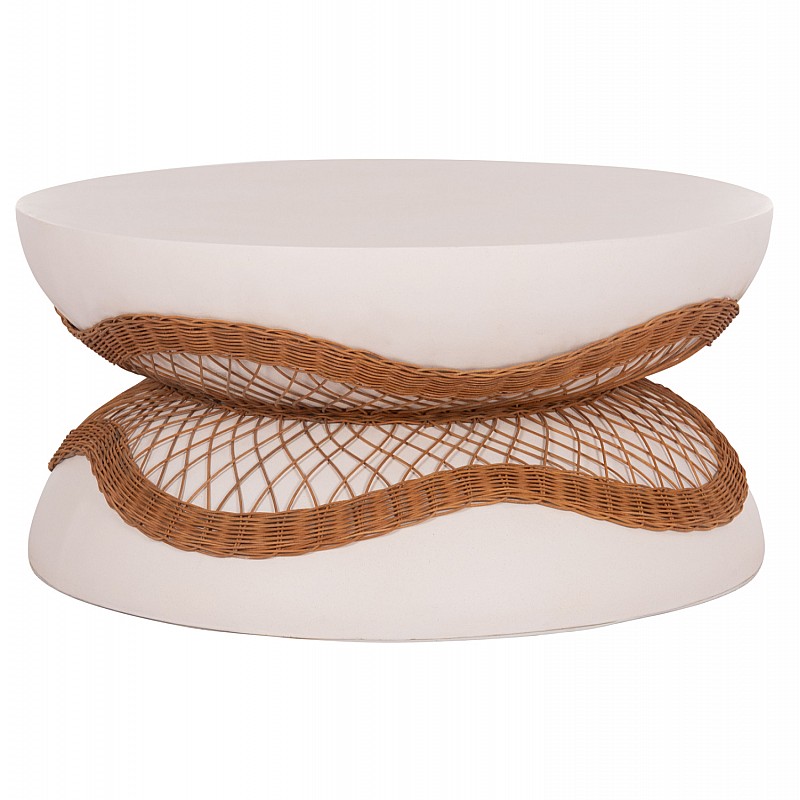 ΤΡΑΠΕΖΙ ΣΑΛΟΝΙΟΥ ANNA HM18157.02 FIBER CEMENT ΛΕΥΚΟ-ΦΥΣΙΚΟ RATTAN--Φ92x44.5Υεκ