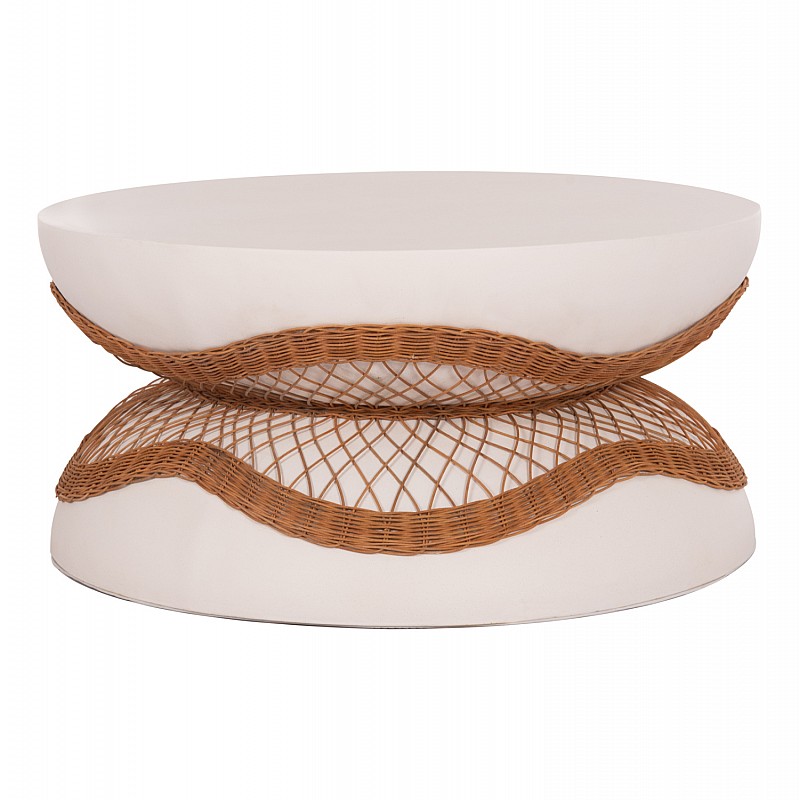 ΤΡΑΠΕΖΙ ΣΑΛΟΝΙΟΥ ANNA HM18157.02 FIBER CEMENT ΛΕΥΚΟ-ΦΥΣΙΚΟ RATTAN--Φ92x44.5Υεκ