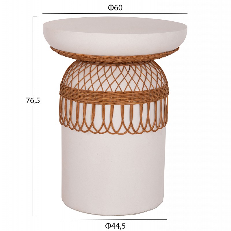 ΤΡΑΠΕΖΙ ΤΡΑΠΕΖΑΡΙΑΣ PRILEP HM18159.02 FIBER CEMENT ΛΕΥΚΟ & RATTAN--Φ60x76,5Υεκ