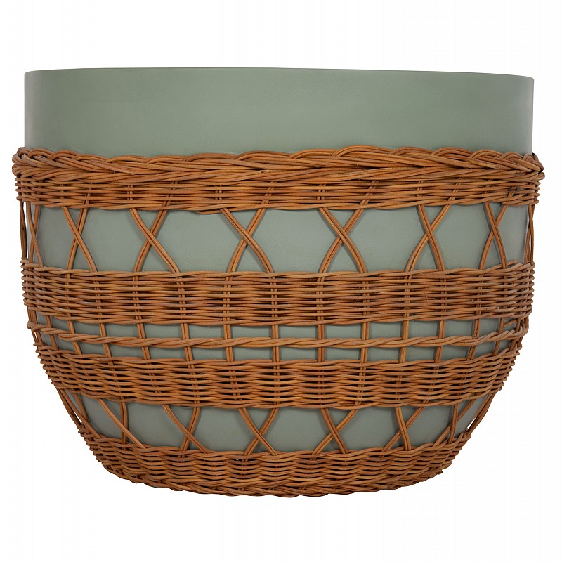 ΤΡΑΠΕΖΙ ΣΑΛΟΝΙΟΥ VILHENA HM18165 FIBER CEMENT ΠΡΑΣΙΝΟ-RATTAN ΦΥΣΙΚΟ Φ56x47Υεκ.