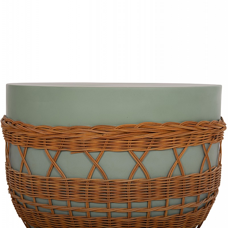 ΤΡΑΠΕΖΙ ΣΑΛΟΝΙΟΥ VILHENA HM18165 FIBER CEMENT ΠΡΑΣΙΝΟ-RATTAN ΦΥΣΙΚΟ Φ56x47Υεκ.