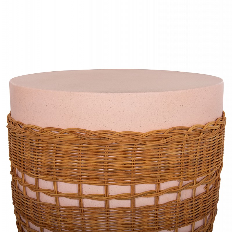 ΒΟΗΘΗΤΙΚΟ ΤΡΑΠΕΖΙ VILHENA HM18166 FIBER CEMENT ΡΟΖ-RATTAN ΦΥΣΙΚΟ Φ44.5x45Υεκ.