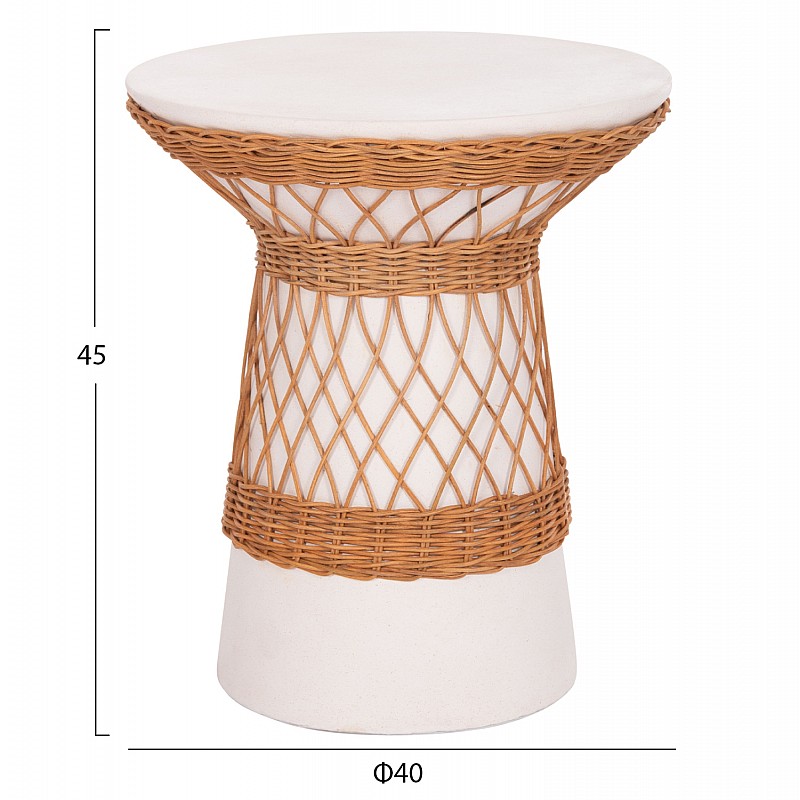 ΒΟΗΘΗΤΙΚΟ ΤΡΑΠΕΖΙ ΣΤΡΟΓΓΥΛΟ DELIA HM18167.02 FIBER CEMENT ΛΕΥΚΟ & RATTAN Φ40x45Υεκ
