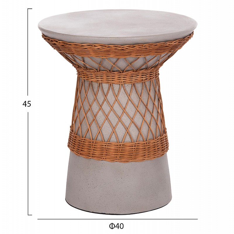 ΒΟΗΘΗΤΙΚΟ ΤΡΑΠΕΖΙ ΣΤΡΟΓΓΥΛΟ DELIA HM18167.03 FIBER CEMENT ΓΚΡΙ & RATTAN Φ40x45Υεκ