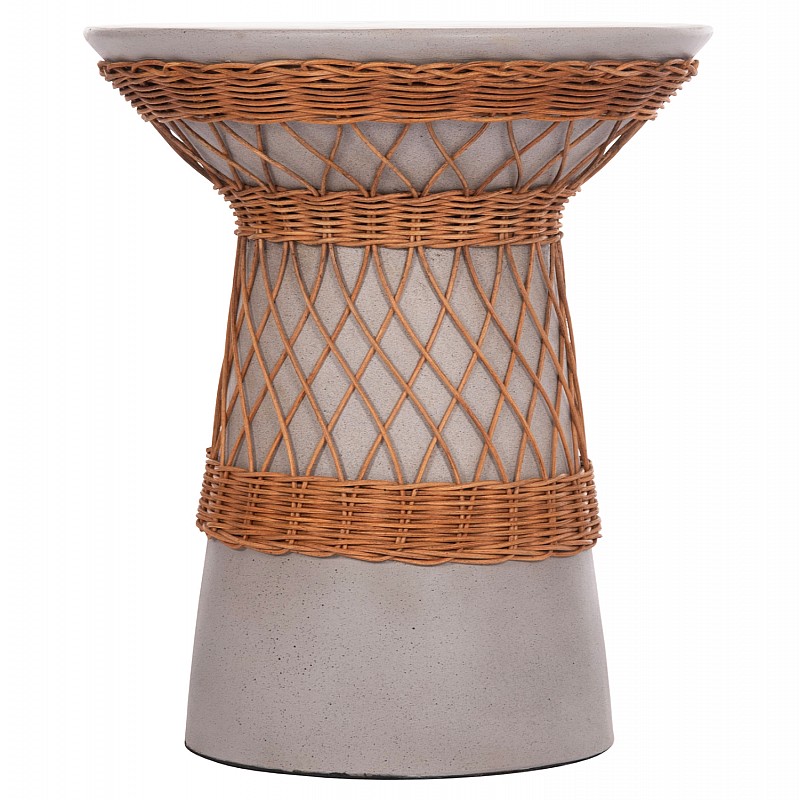 ΒΟΗΘΗΤΙΚΟ ΤΡΑΠΕΖΙ ΣΤΡΟΓΓΥΛΟ DELIA HM18167.03 FIBER CEMENT ΓΚΡΙ & RATTAN Φ40x45Υεκ