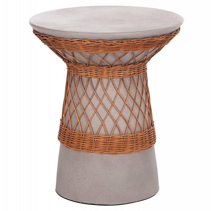 ΒΟΗΘΗΤΙΚΟ ΤΡΑΠΕΖΙ ΣΤΡΟΓΓΥΛΟ DELIA HM18167.03 FIBER CEMENT ΓΚΡΙ & RATTAN Φ40x45Υεκ