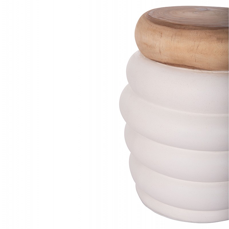 ΣΚΑΜΠΟ PUFFAT HM18172.02 FIBER CEMENT ΛΕΥΚΟ- ΞΥΛΟ TEAK TOP Φ45x46Υεκ.