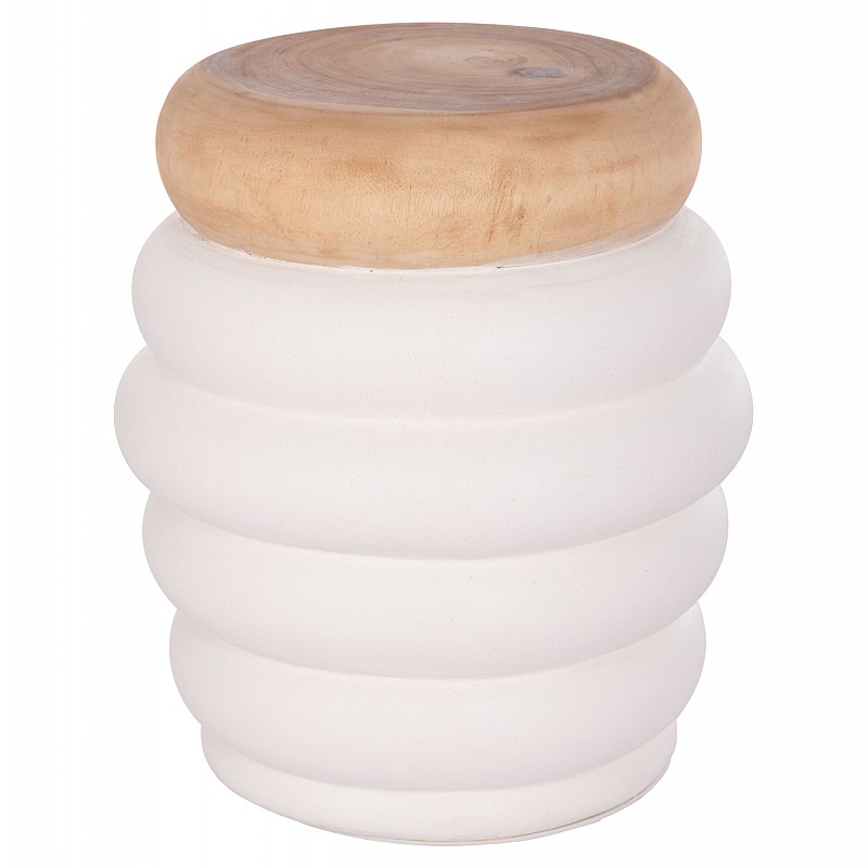 ΣΚΑΜΠΟ PUFFAT HM18172.02 FIBER CEMENT ΛΕΥΚΟ- ΞΥΛΟ TEAK TOP Φ45x46Υεκ.