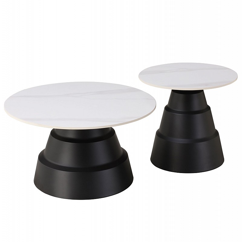 ΤΡΑΠΕΖΙΑ ΣΑΛΟΝΙΟΥ LIDOK HM18261.01 ΚΕΡΑΜΙΚΑ TOP ΟΨΗ ΛΕΥΚΟΥ ΜΑΡΜΑΡΟΥ Φ50εκ & Φ70εκ