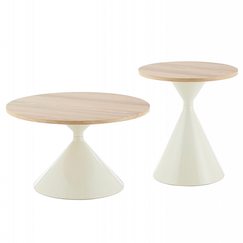 ΤΡΑΠΕΖΙΑ ΣΑΛΟΝΙΟΥ JENNEL HM18265 ΜΕΤΑΛΛΟ ΜΠΕΖ--MDF ΜΕ PAPERWOOD Φ50εκ & Φ70εκ