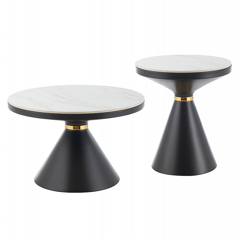 ΤΡΑΠΕΖΙΑ ΣΑΛΟΝΙΟΥ TERRANO HM18268.01 ΚΕΡΑΜΙΚΑ TOP ΟΨΗ ΛΕΥΚΟ ΜΑΡΜΑΡΟ Φ50εκ & Φ70εκ