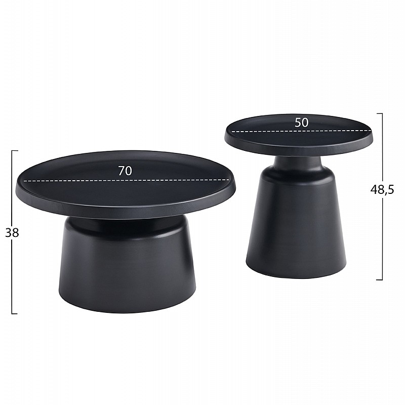 ΣΕΤ 2 ΤΡΑΠΕΖΙΑ ΣΑΛΟΝΙΟΥ RINKON2 HM18304.02 ΜΕΤΑΛΛΟ ΣΕ ΜΑΥΡΟ Φ49εκ & Φ69εκ