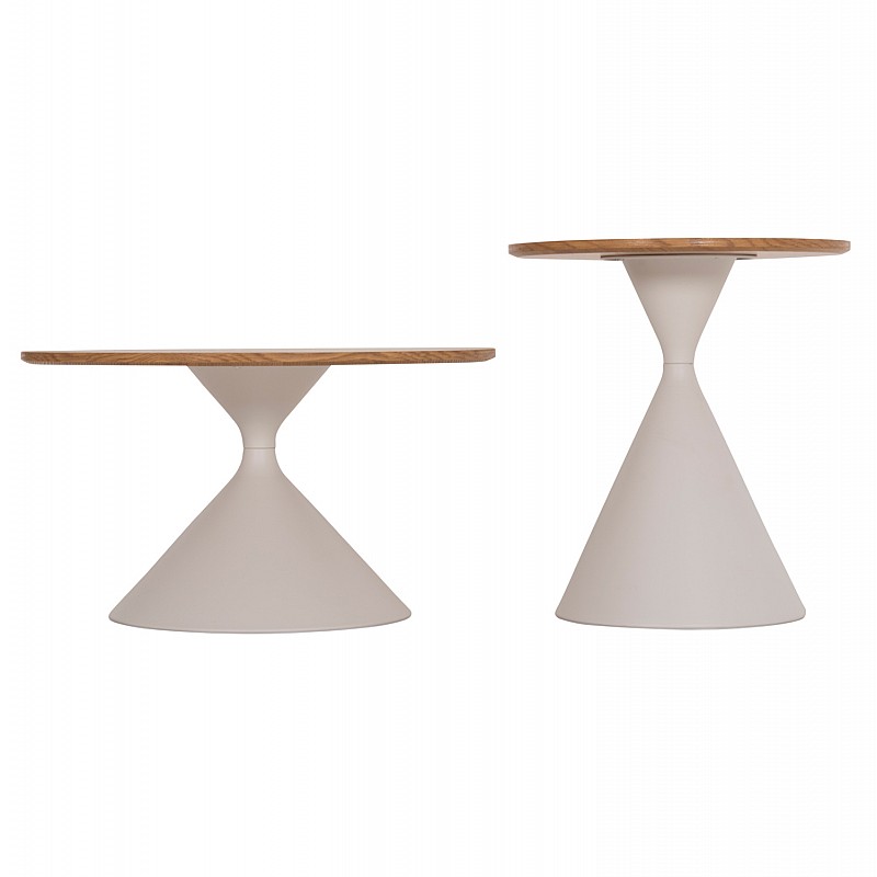 ΣΕΤ 2 ΤΡΑΠΕΖΙΑ ΣΑΛΟΝΙΟΥ JENNEL(X) HM18308.01 ΜΕΤΑΛΛΟ ΛΕΥΚΟ--MDF ΣΕ ΦΥΣΙΚΟ Φ50εκ & Φ70εκ