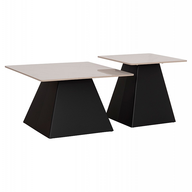 ΣΕΤ 2 ΤΡΑΠΕΖΙΑ ΣΑΛΟΝΙΟΥ QUBER(X) HM18311.02 SINTERED STONE ΤΕΤΡΑΓΩΝΟ--ΒΑΣΕΙΣ ΜΑΥΡΕΣ