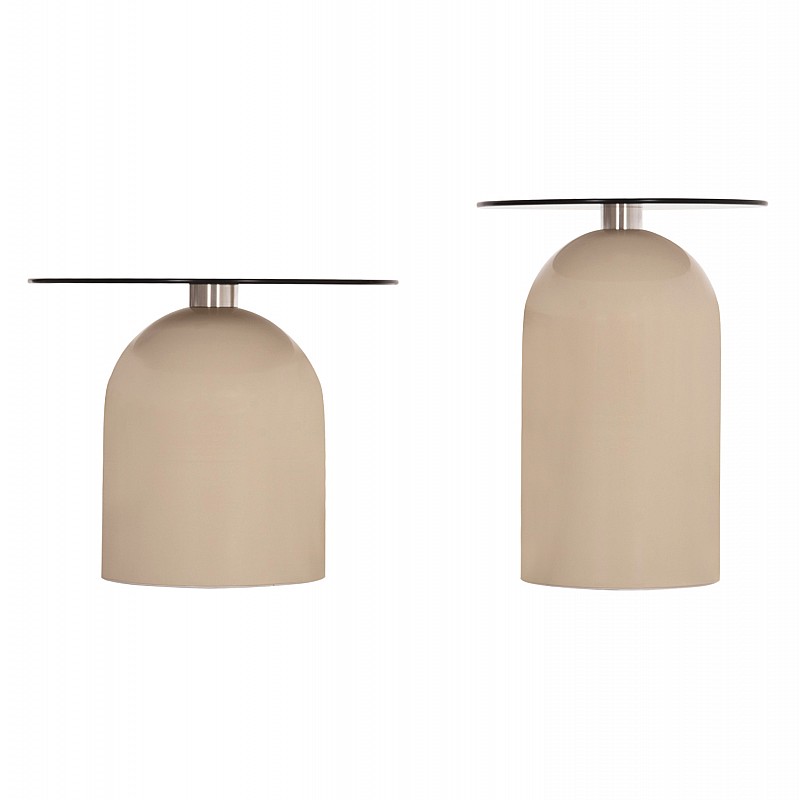 ΣΕΤ 2 ΤΡΑΠΕΖΙΑ ΣΑΛΟΝΙΟΥ BELLINS HM18313.04 ΜΠΕΖ ΜΕΤΑΛ.ΒΑΣΕΙΣ--ΓΥΑΛΙ Φ50εκ & Φ80εκ