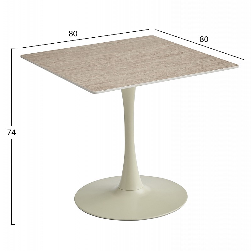 ΤΡΑΠΕΖΙ ΤΡΑΠΕΖΑΡΙΑΣ TETRAN HM18315.04 ΒΑΣΗ ΣΑΜΠΑΝΙ--SINTERED STONE ΧΡΩΜΑ ΤΡΑΒΕΡΤΙΝΑ 80x80x74Υεκ