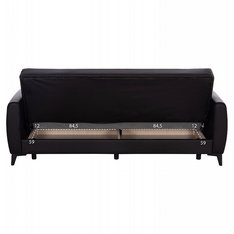 ΚΑΝΑΠΕΣ ΚΡΕΒΑΤΙ ΜΕ ΑΠΟΘ.ΧΩΡΟ TΡΙΘΕΣΙΟΣ NIKKO HM3292.11 ΜΑΥΡΟ PU 207x80x82Υεκ.