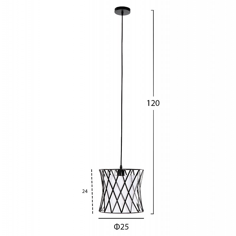 ΦΩΤΙΣΤΙΚΟ ΟΡΟΦΗΣ ΚΡΕΜΑΣΤΟ HM4106 ΜΑΥΡΟ ΜΕΤΑΛΛΟ-ΛΕΥΚΟ ΣΥΝΘΕΤΙΚΟ ΥΦΑΣΜΑ Φ25x120Υεκ.