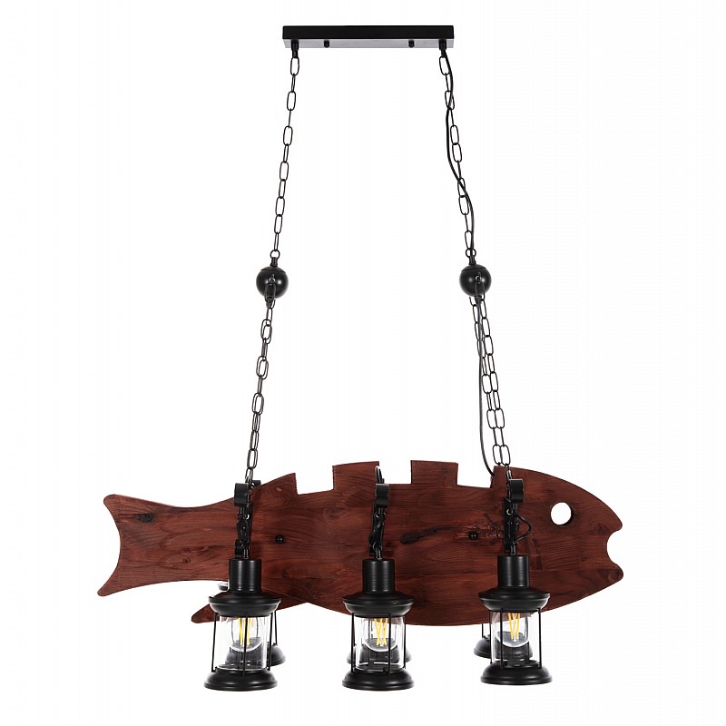 ΦΩΤΙΣΤΙΚΟ ΟΡΟΦΗΣ ΚΡΕΜΑΣΤΟ 6-ΦΩΤΟ HM4118 ΞΥΛΙΝΟ ΨΑΡΙ-ΜΑΥΡΟ ΜΕΤΑΛΛΟ-ΓΥΑΛΙ 95x35x116Υεκ