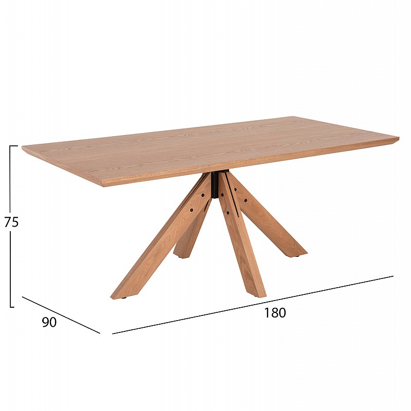 ΤΡΑΠΕΖΙ PAOLO HM9853 MDF ΜΕ ΚΑΠΛΑΜΑ ΦΡΑΞΙΝΟΥ-ΠΟΔΙΑ RUBBERWOOD-ΦΥΣΙΚΟ 180x90x75Yεκ