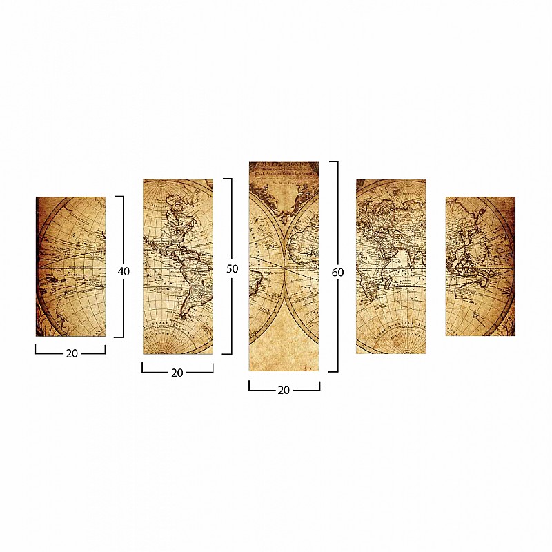 ΠΕΝΤΑΠΤΥΧΟΣ ΠΙΝΑΚΑΣ MDF VINTAGE WORLD MAP HM7206.06 100X60x0,3 εκ.