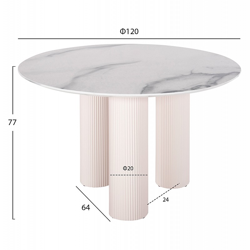ΤΡΑΠΕΖΙ ΣΤΡΟΓΓΥΛΟ DORIK HM9768.01 MDF ΛΕΥΚΟ ΜΑΡΜΑΡΟ-MDF ΠΟΔΙΑ Φ120x77Υεκ.