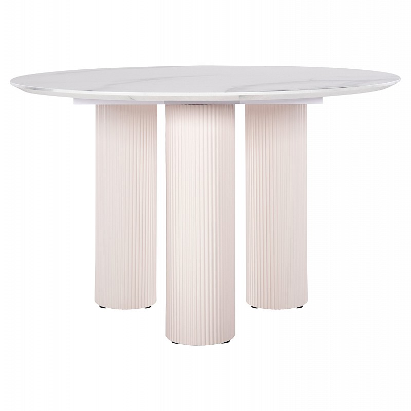 ΤΡΑΠΕΖΙ ΣΤΡΟΓΓΥΛΟ DORIK HM9768.01 MDF ΛΕΥΚΟ ΜΑΡΜΑΡΟ-MDF ΠΟΔΙΑ Φ120x77Υεκ.