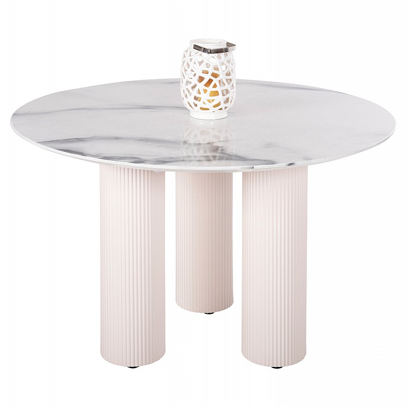 ΤΡΑΠΕΖΙ ΣΤΡΟΓΓΥΛΟ DORIK HM9768.01 MDF ΛΕΥΚΟ ΜΑΡΜΑΡΟ-MDF ΠΟΔΙΑ Φ120x77Υεκ.