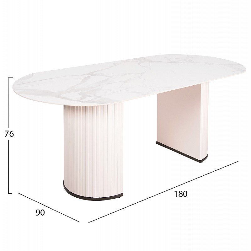 ΤΡΑΠΕΖΙ ΤΡΑΠΕΖΑΡΙΑΣ CORBY HM9771.01 12mmΚΕΡΑΜΙΚΟ ΛΕΥΚΟ ΜΑΡΜΑΡΟ-MDF ΛΕΥΚΟ 180x90x76Υ εκ.