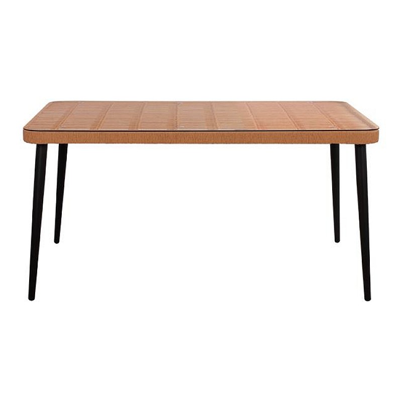 ΤΡΑΠΕΖΙ ΜΕΤΑΛΛΙΚΟ ALLEGRA HM5538 ΜΕ WICKER ΣΕ ΜΠΕΖ ΑΠΟΧΡΩΣΗ & ΓΥΑΛΙ 160X90X78 εκ.