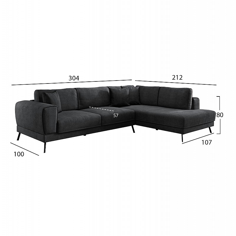 ΚΑΝΑΠΕΣ ΚΡΕΒΑΤΙ ΔΕΞΙΑ ΓΩΝΙΑ ZENORA HM3337.01R ΣΚΟΥΡΟ ΓΚΡΙ ΥΦΑΣΜΑ 303x214x80Υεκ