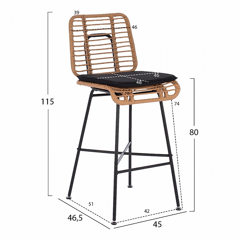ΣΚΑΜΠΟ ΜΕΤΑΛΛΙΚΟ EDDIE ΜΕ ΜΑΞΙΛΑΡΙ HM5708 ΜΕ WICKER ΜΠΕΖ 45Χ46.5Χ115Υ εκ.