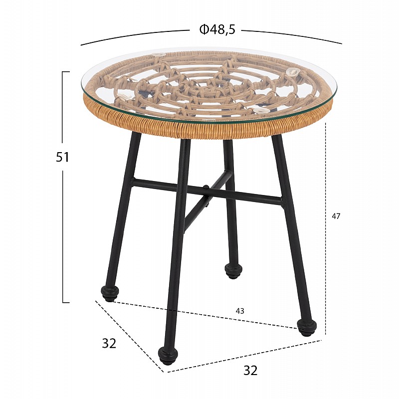 ΤΡΑΠΕΖΙ ΜΕΤΑΛΛΙΚΟ SPENCER HM5716 ΜΕ WICKER ΜΠΕΖ Φ48,5x51 εκ.