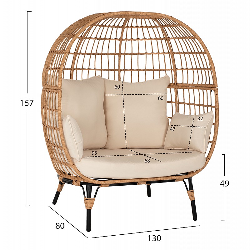 ΠΟΛΥΘΡΟΝΑ ΦΩΛΙΑ MIAMI 2 ΑΤΟΜΩΝ ΤΥΠΟΥ RATTAN HM5870.01 130x80x157Υ εκ.
