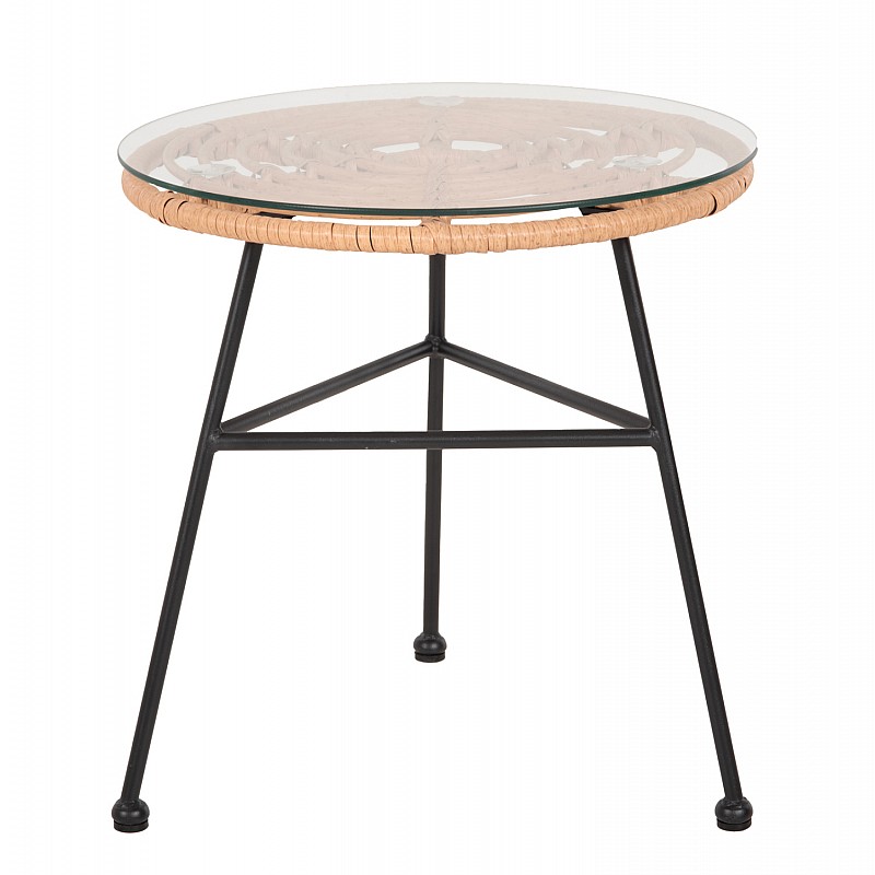 ΤΡΑΠΕΖΑΚΙ ΣΤΡΟΓΓΥΛΟ ΜΑΥΡΟ ΜΕΤΑΛΛΙΚΟ ALLEGRA HM5459.11 ΜΠΕΖ WICKER-ΓΥΑΛΙ Φ45x46Υεκ